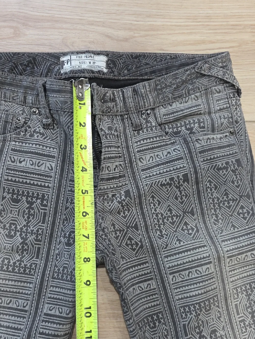 Free People Gray Patterned Slim Leg Pants